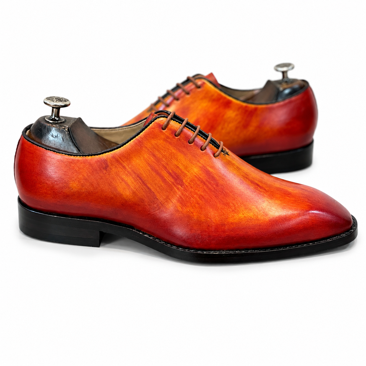 Burnished Orange Patina Leather Oxford Shoes – Luxury Hand-Painted Formal Dress Shoes
