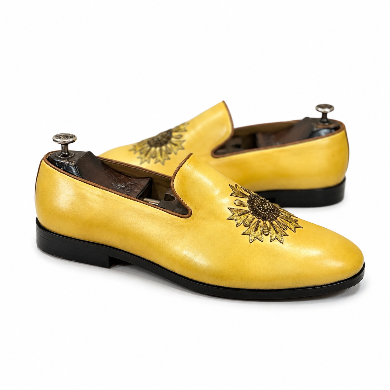 Saffron Bloom Handcrafted Embroidered Leather Loafers