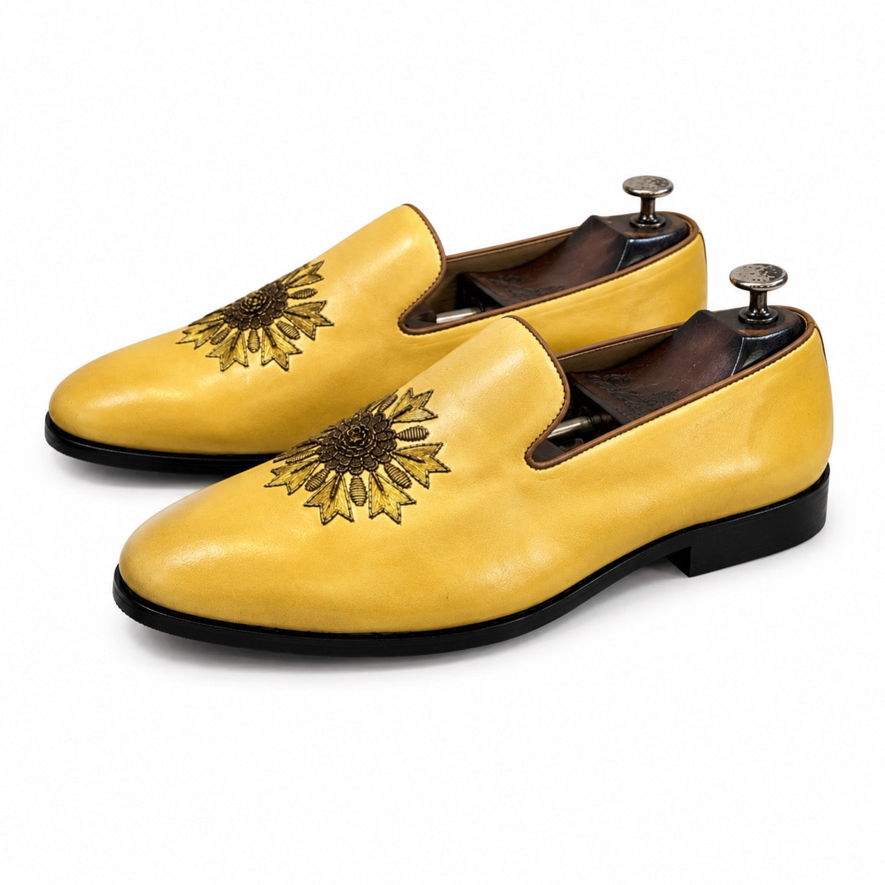 Saffron Bloom Handcrafted Embroidered Leather Loafers