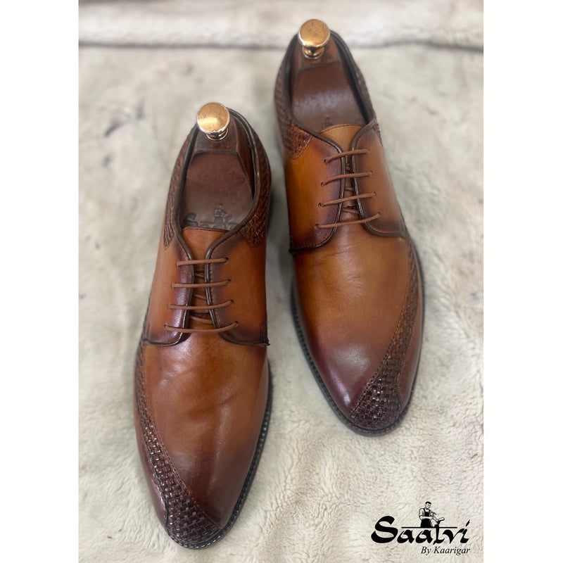 Tan Weave Oxfords Hand Patina