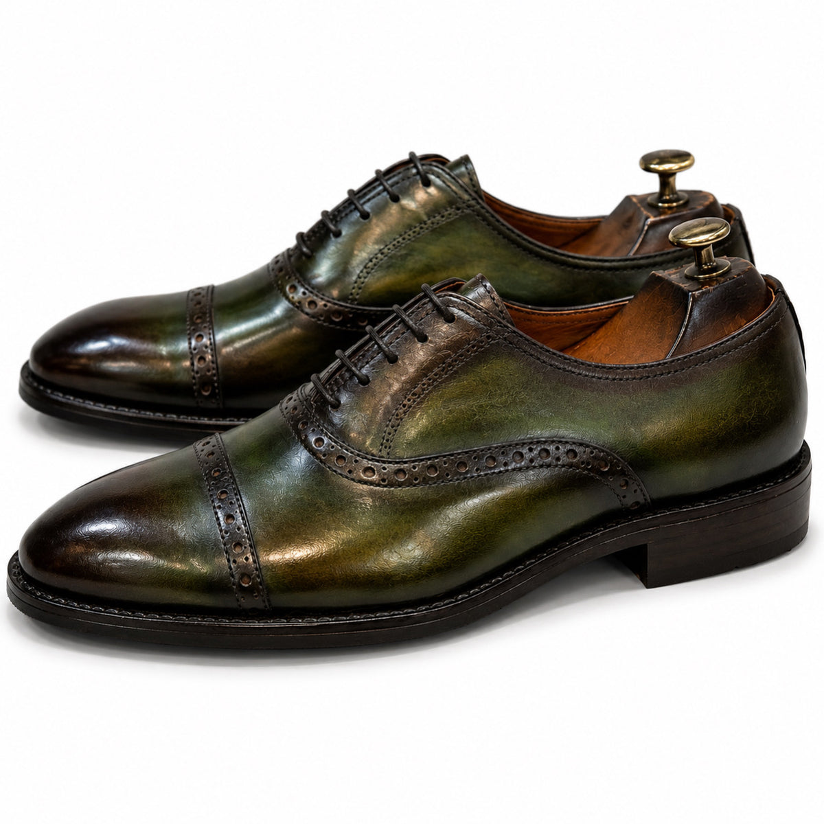 Verdant Olive Hand Patina Cap Toe Brogue Oxford