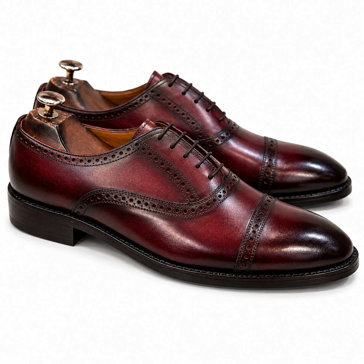 Burgundy Hand Patina Cap Toe Brogue Oxford