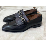 Black Loafers With Grey Fringes