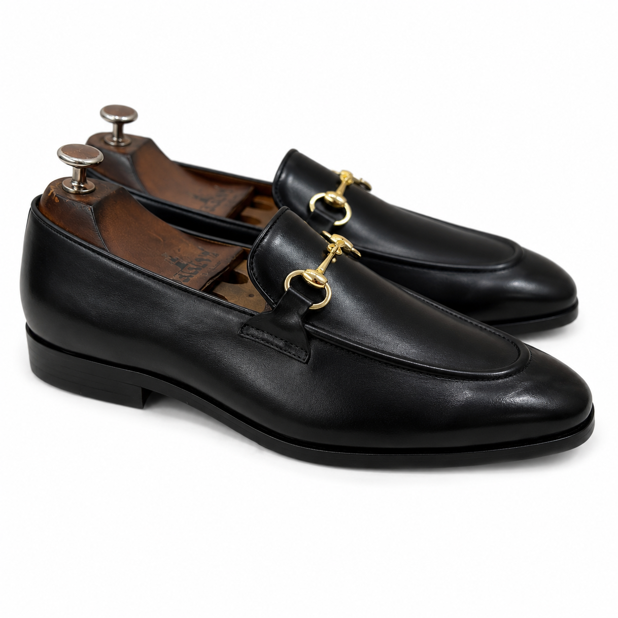 Horsebit Loafers -Black Golden Buckle