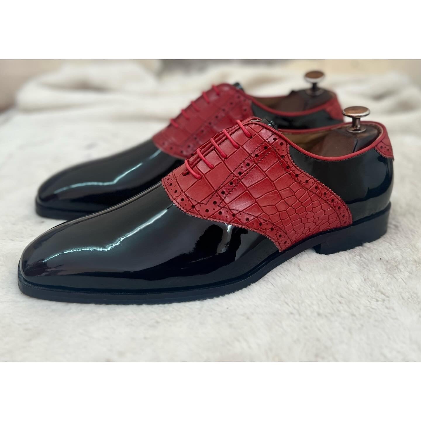 Black Patent Oxfords Red Croco