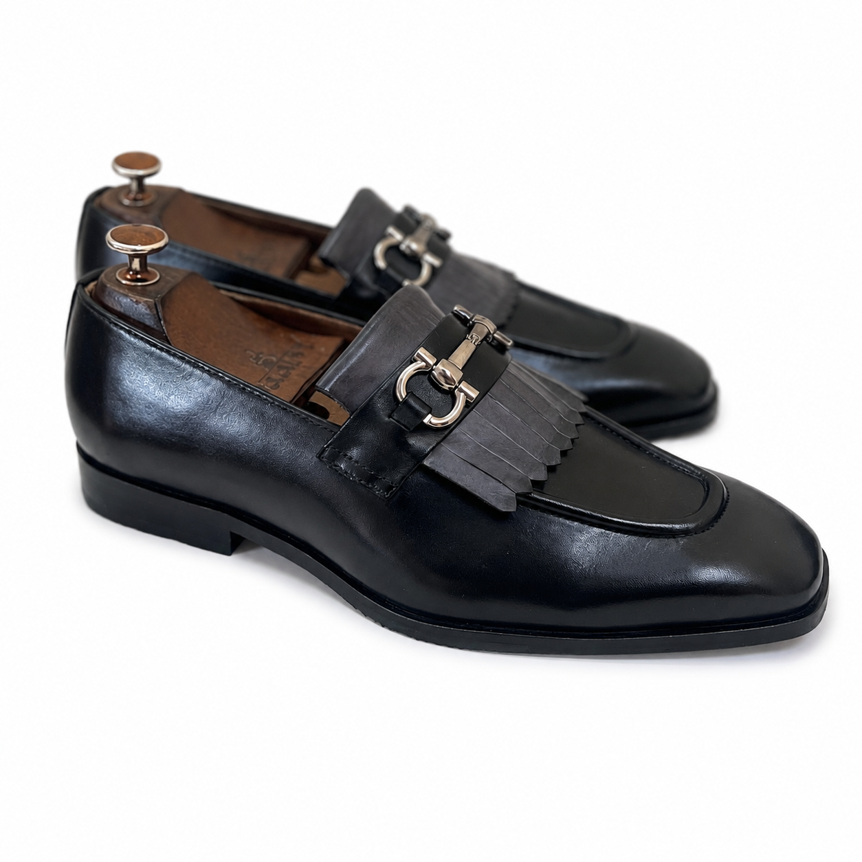 Black Loafers With Grey Fringes