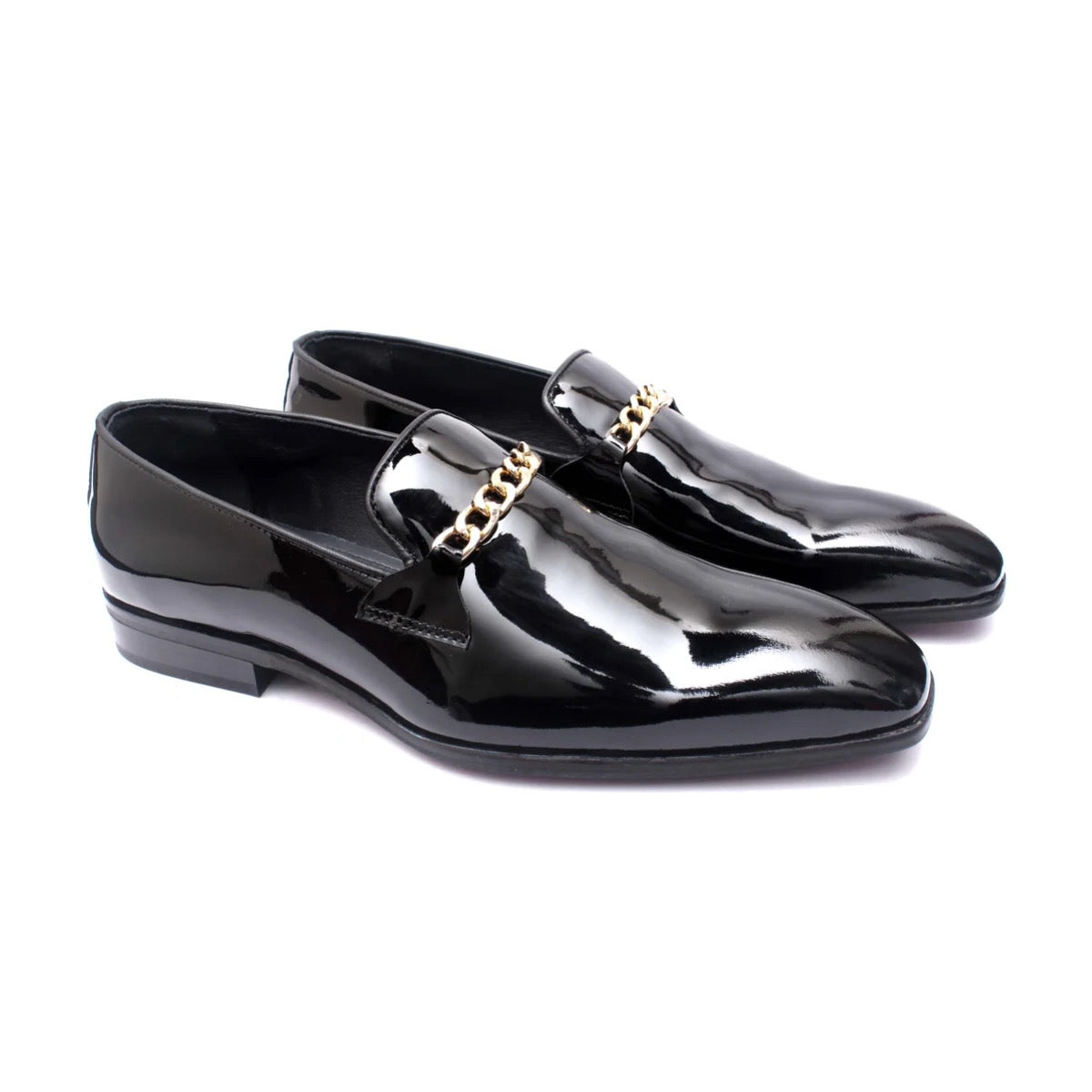 Noir Élégance Patent Chain Loafers