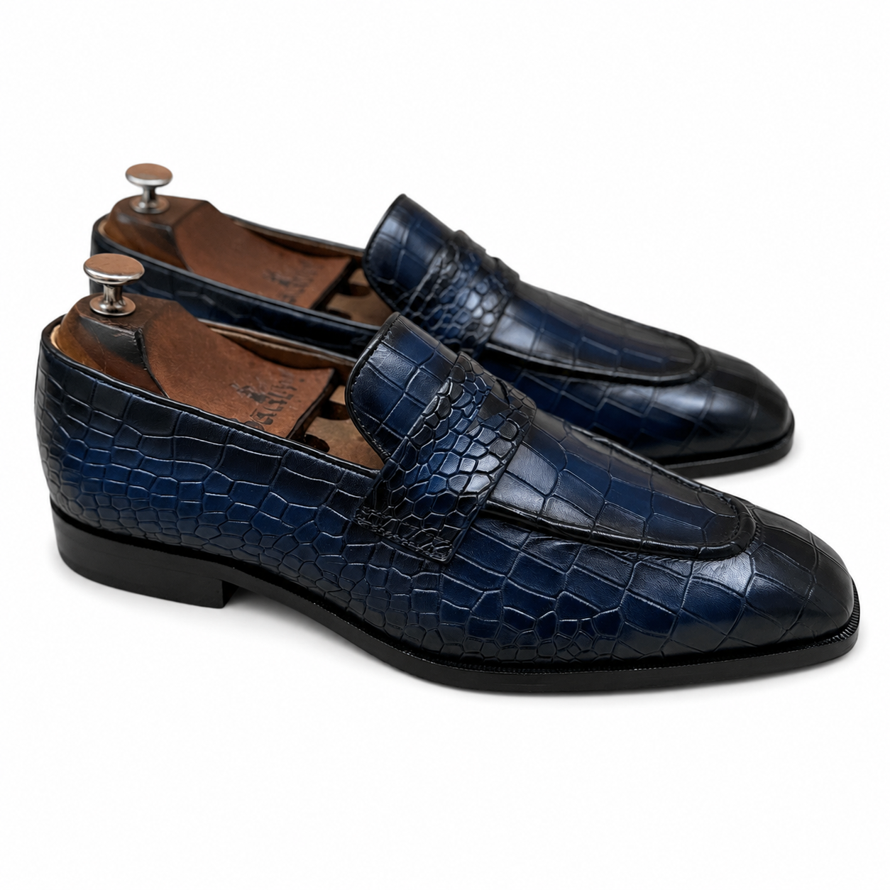 Monarch Azure Croco Penny Loafers