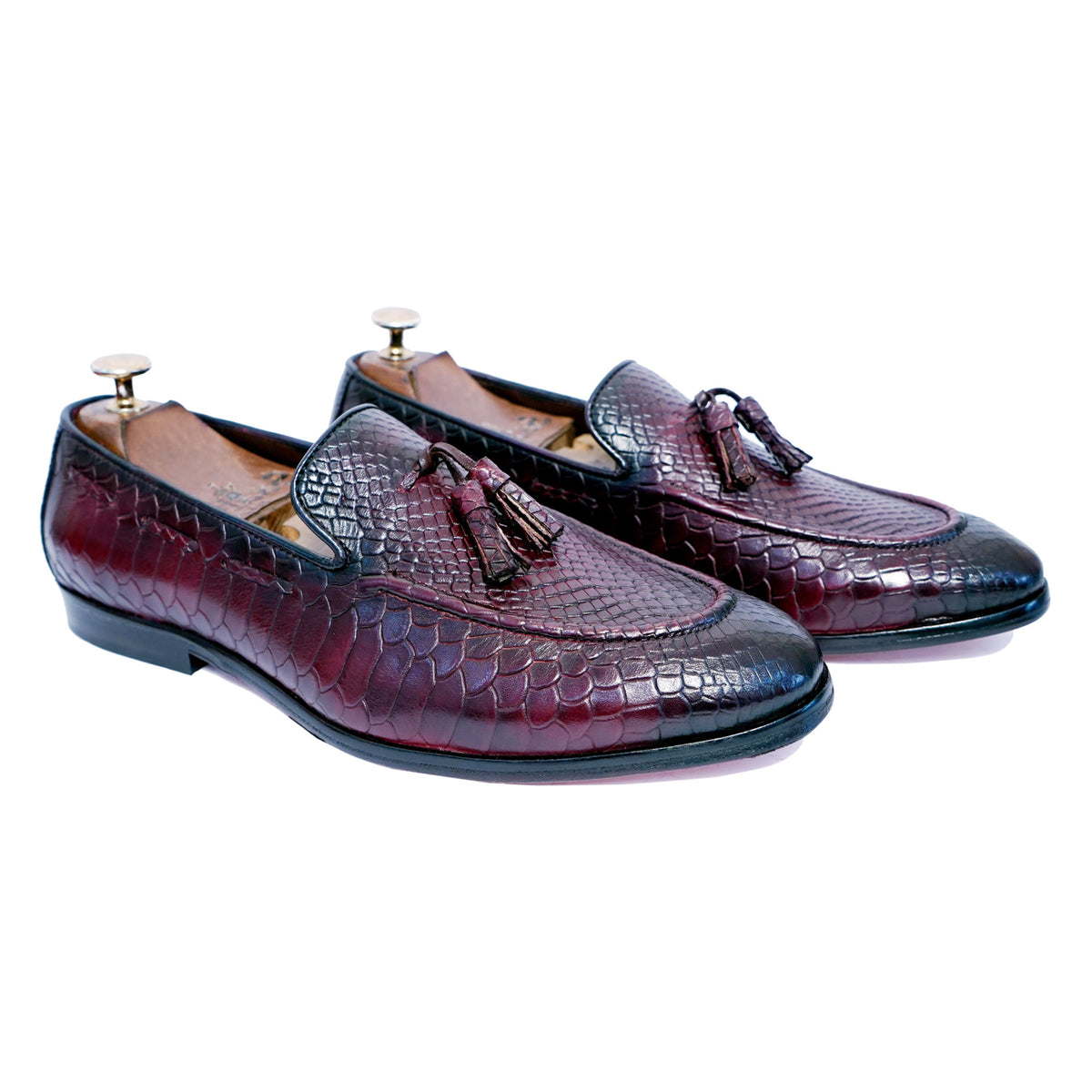 Bordeaux Nocturne Croco Tassel Loafers