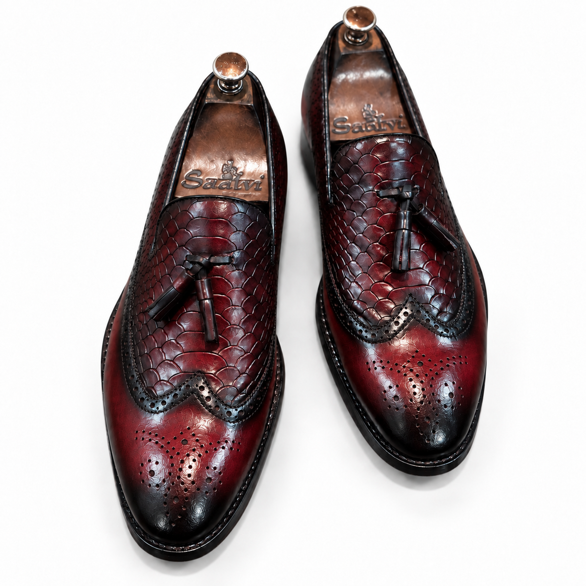 Bordeaux Noir Croc Brogue Tassel Loafers