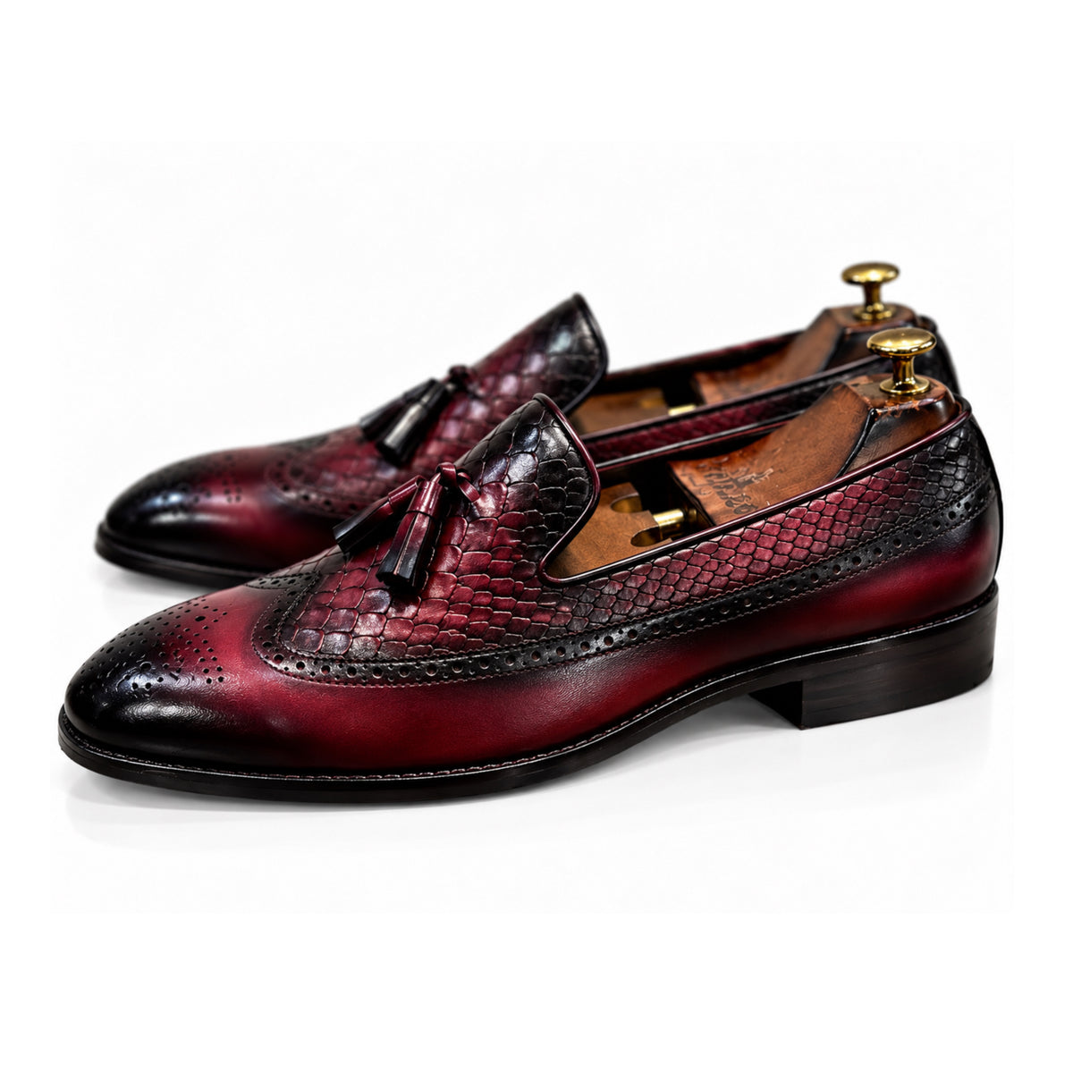 Bordeaux Noir Croc Brogue Tassel Loafers