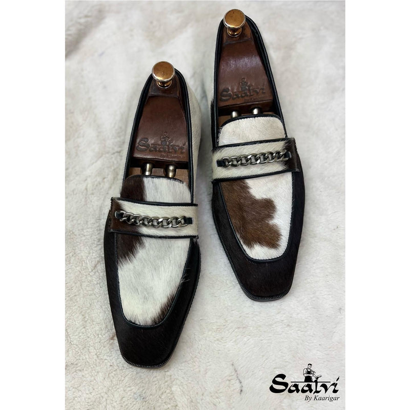 Hairon Leather Loafers With Black Metal Chain