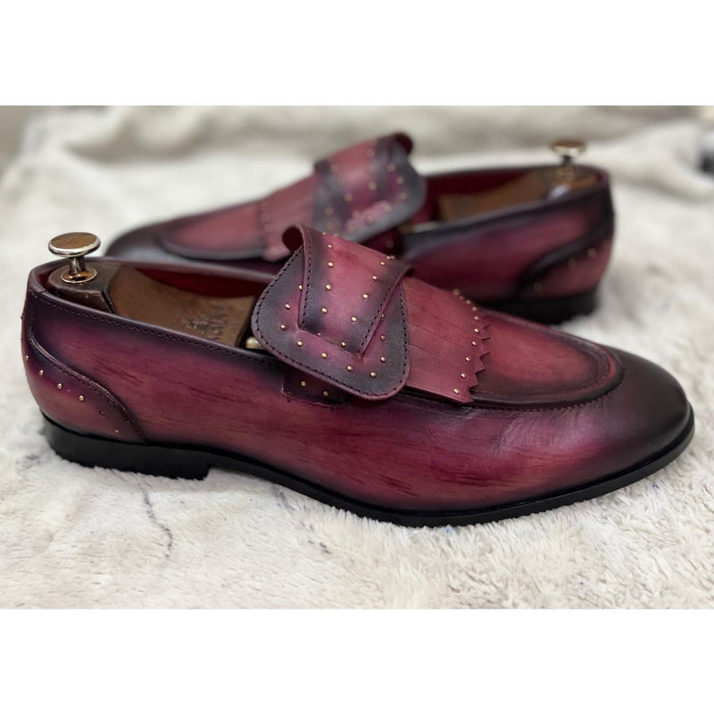 Butterfly Loafers With Fringes Purple Hand Patined Patina