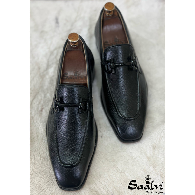 Snake Embossed Loafers Black