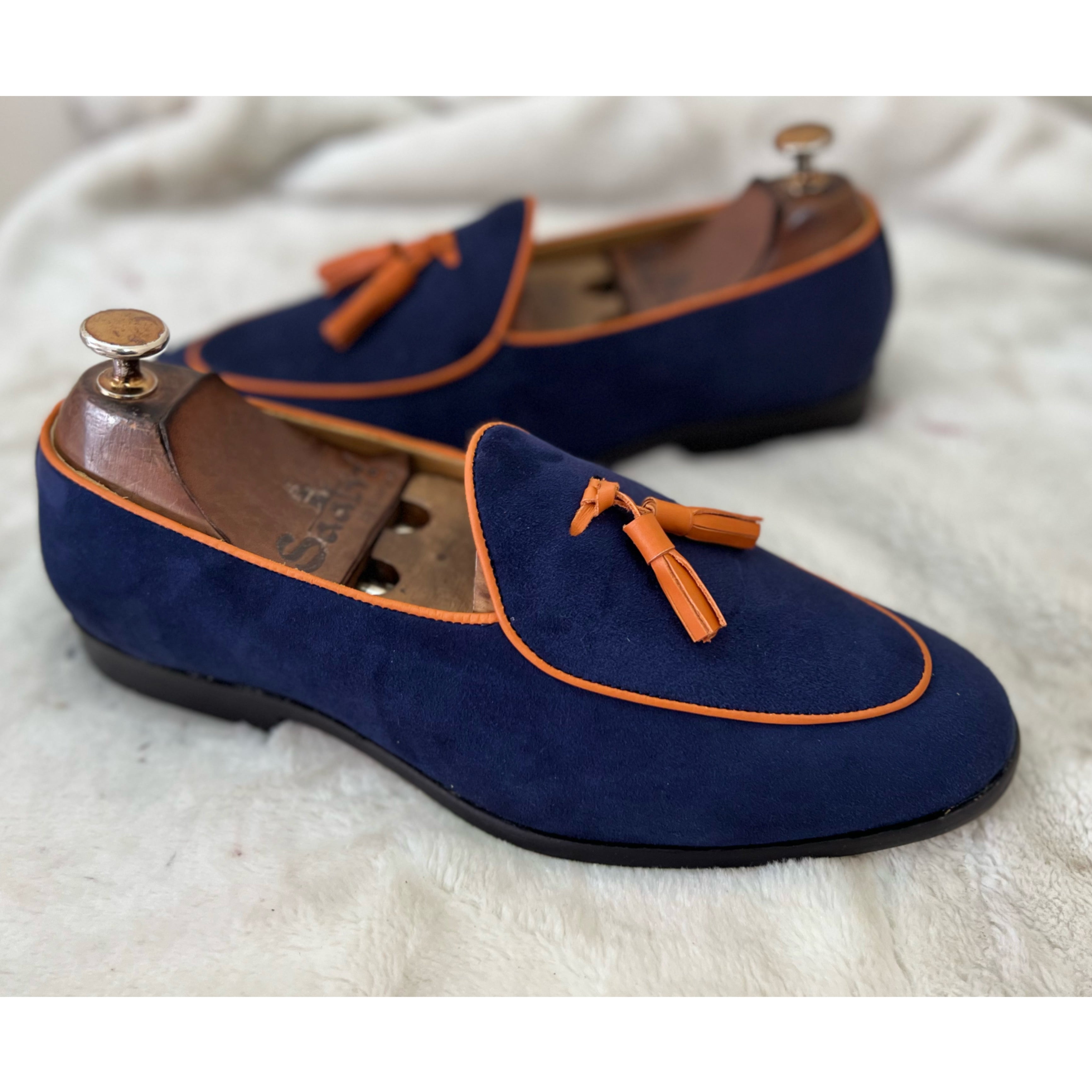 Belgain Loafers With Tassel Blue