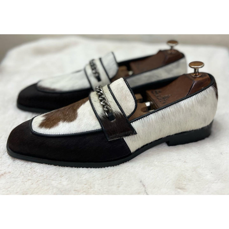 Hairon Leather Loafers With Black Metal Chain