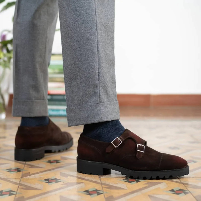 Brown Suede Chunky Monk Straps