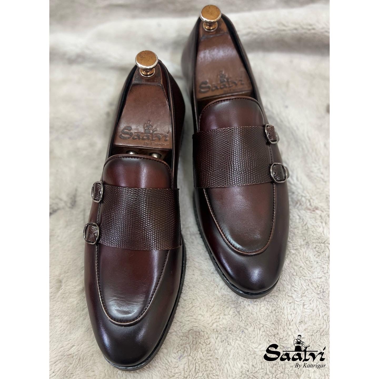 Brown Double Monk Strap Loafers