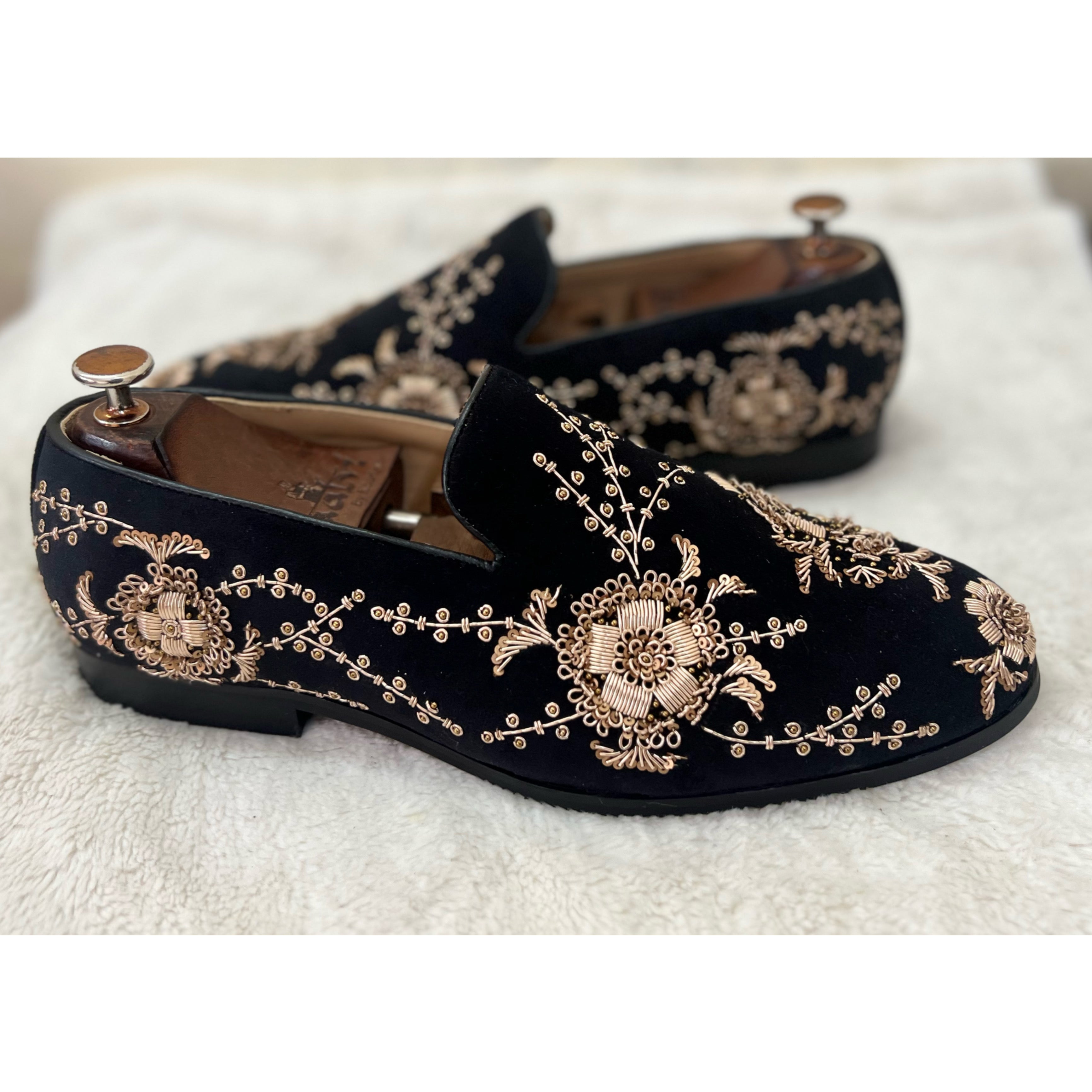 Black Velvet Gold Zardosi Slipon