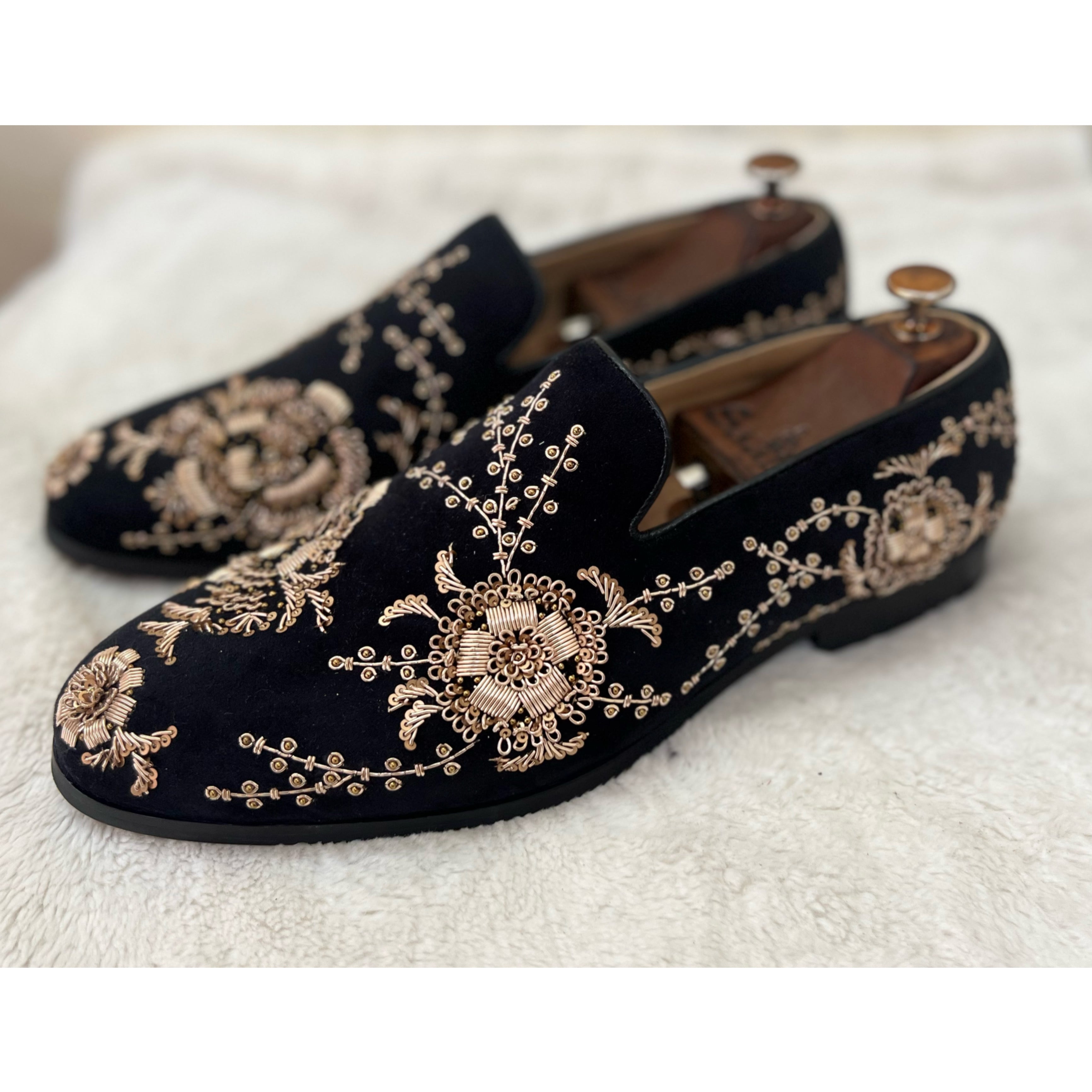 Black Velvet Gold Zardosi Slipon