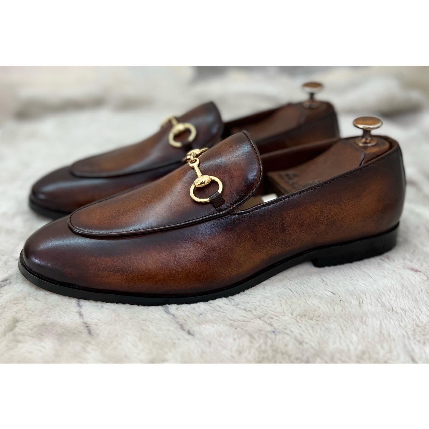 Horsebit Loafers Hand Patina Tan Brown