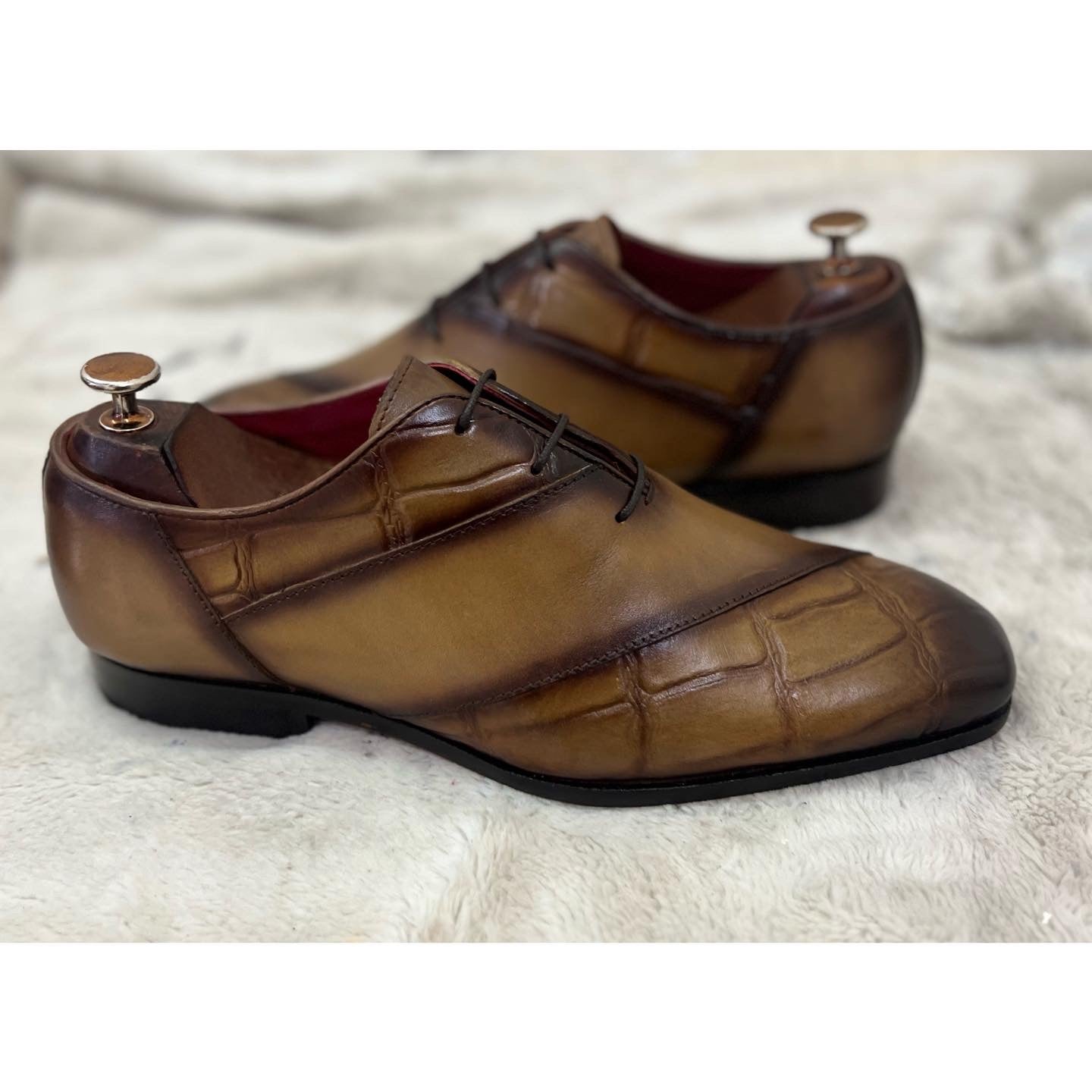 Tan Croco Wholecut - Hand Patina