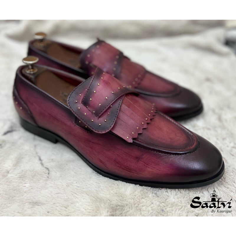 Butterfly Loafers With Fringes Purple Hand Patined Patina