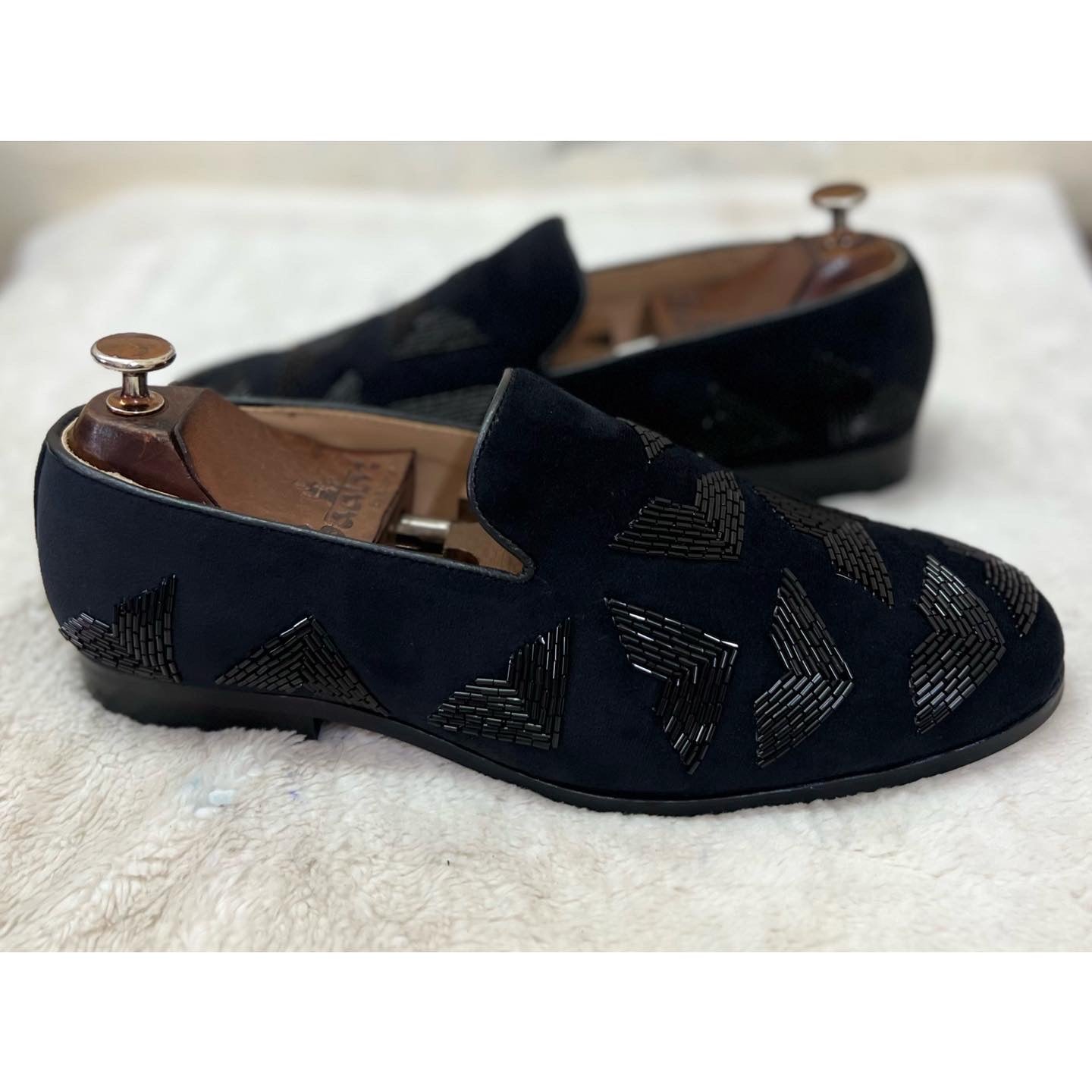 Vasco Black Embroidered Slip-ons