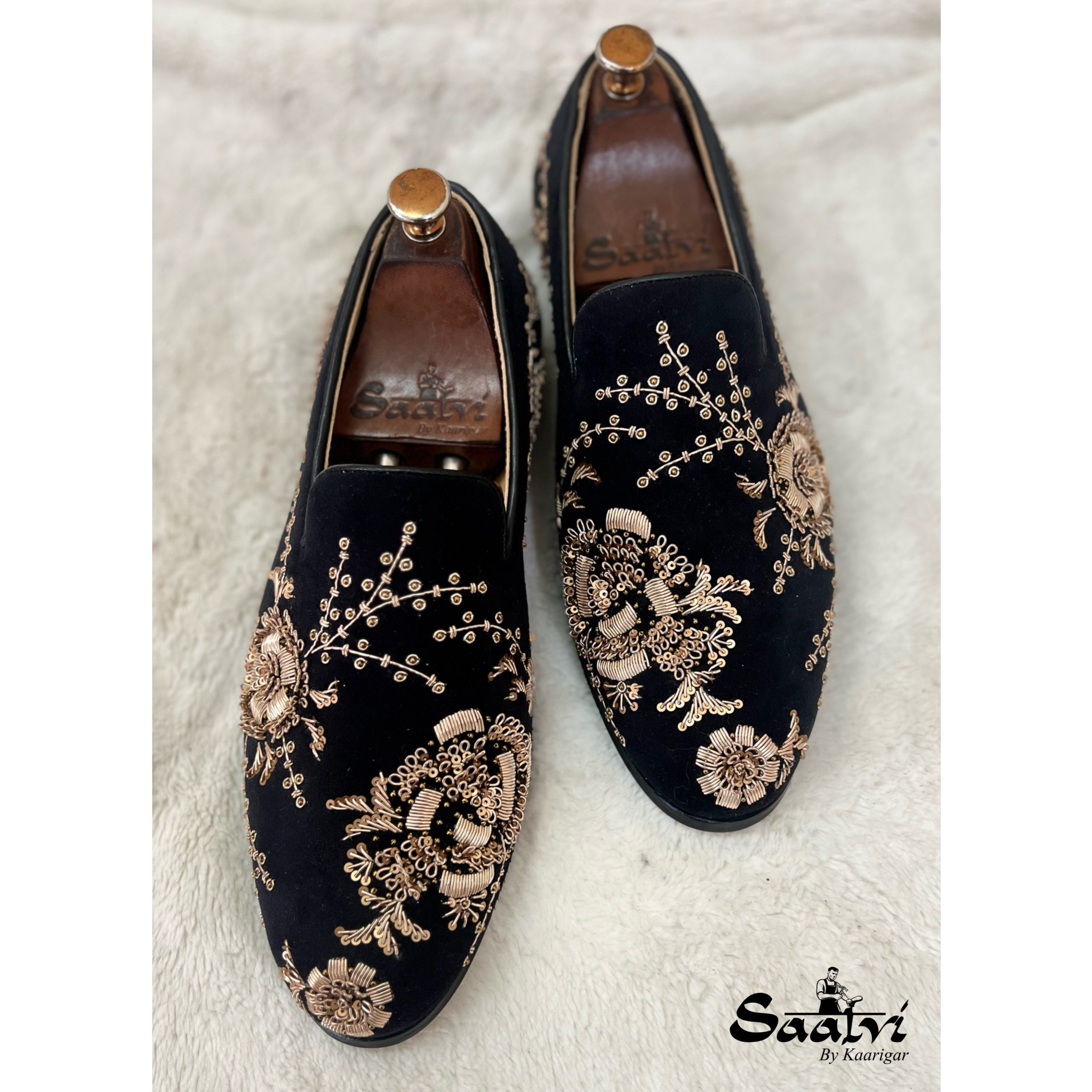 Black Velvet Gold Zardosi Slipon