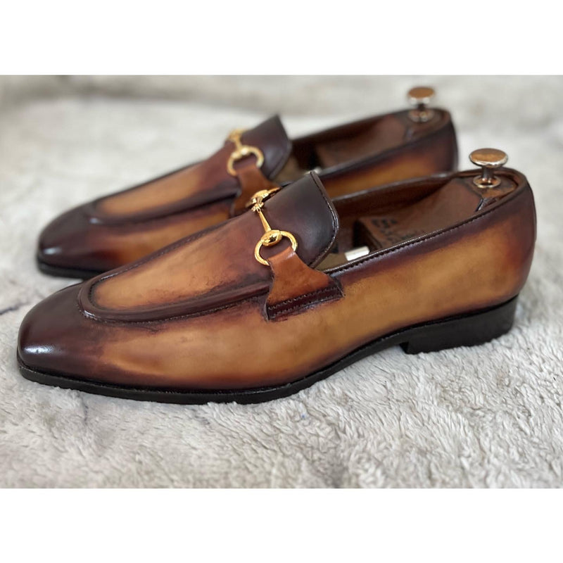 Saalvi Bespoke Custom Men's Tan Patina Loafers