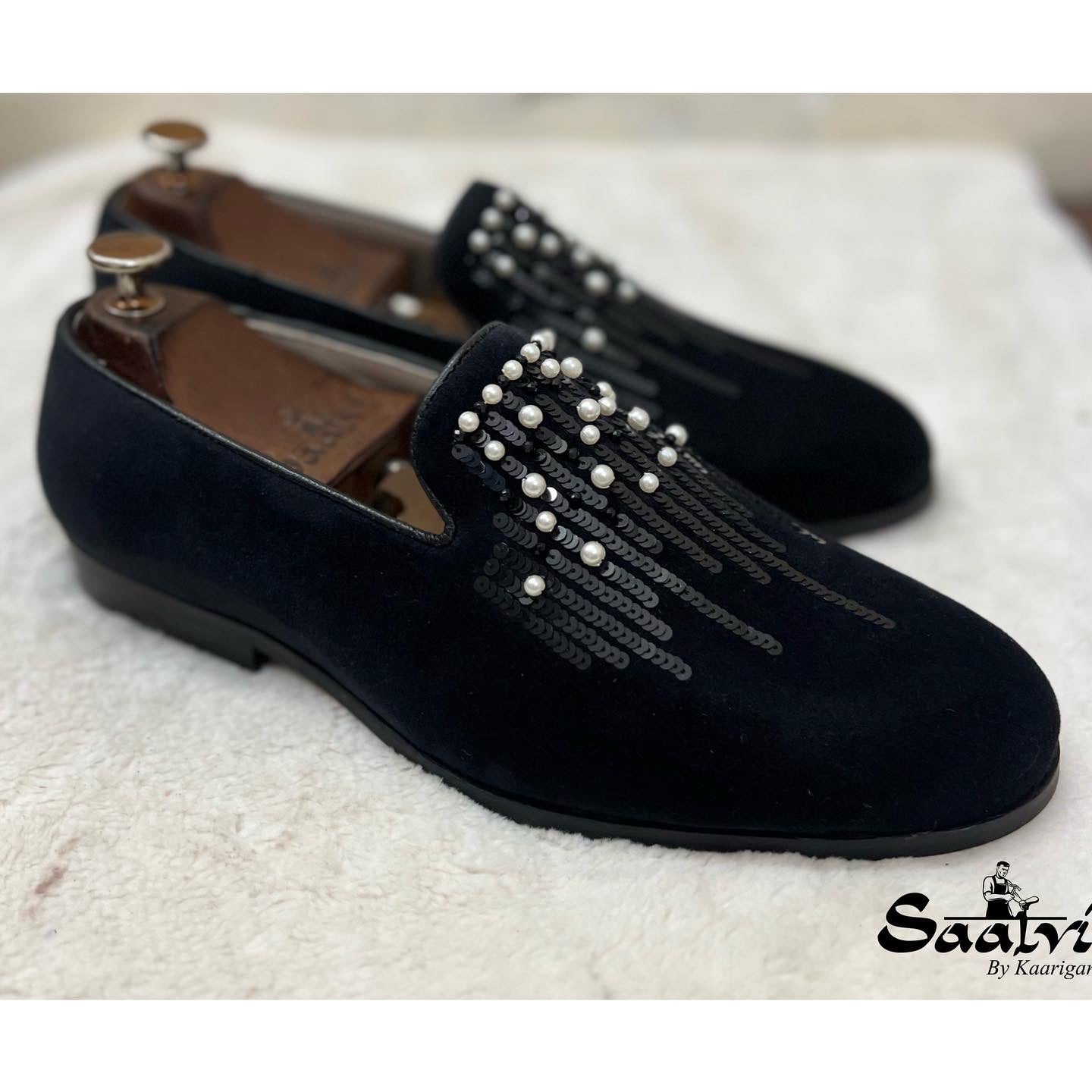 Tadeo Black Embroidery Slip-Ons