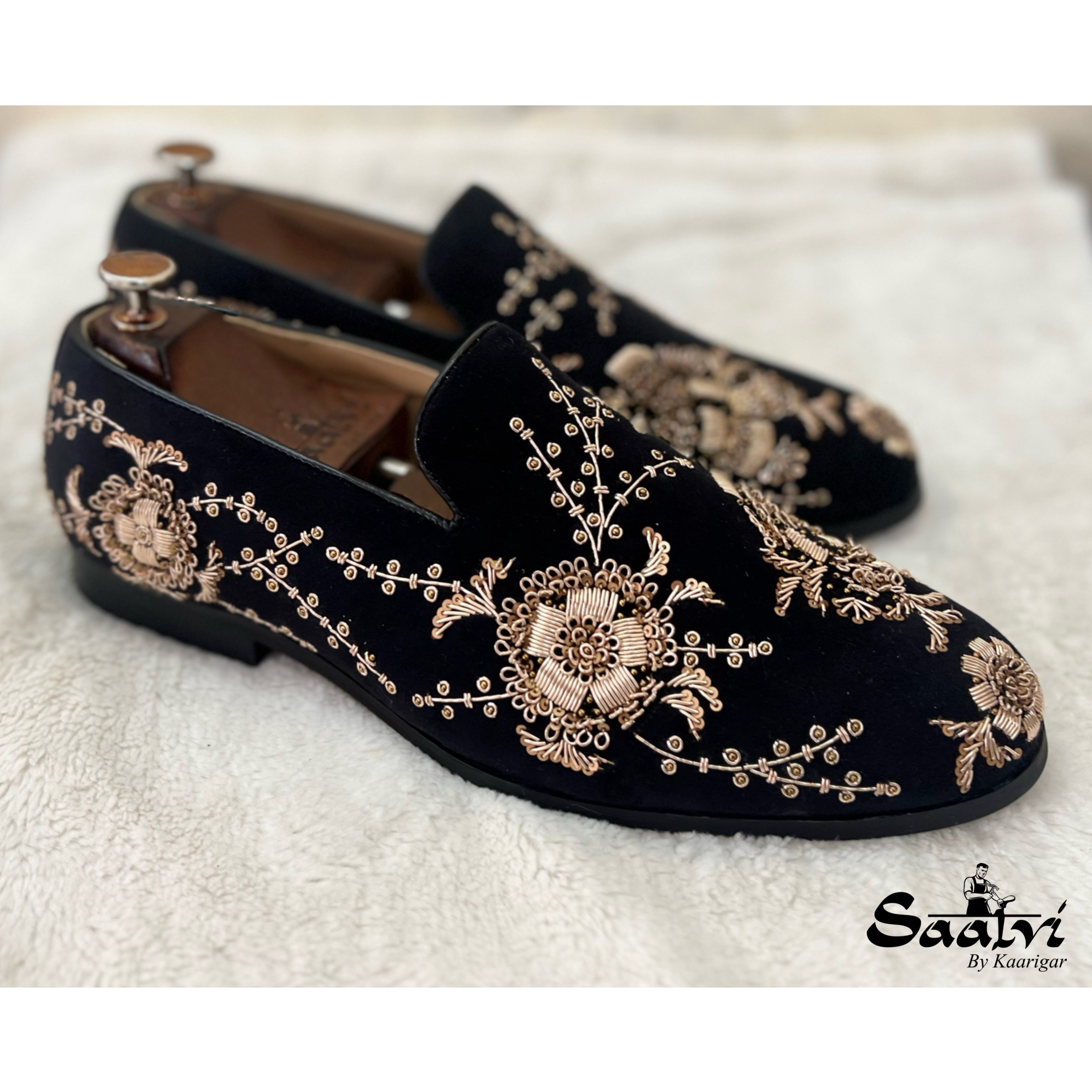 Black Velvet Gold Zardosi Slipon