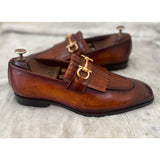 Horsebit Loafers With Fringes Tan