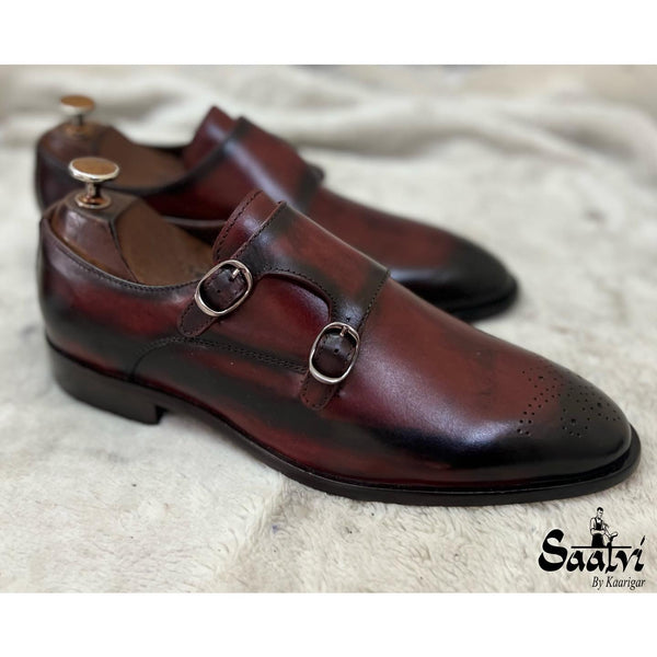 Double Monk Strap Bordo - Hand Patina
