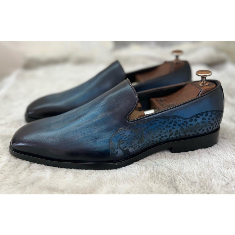 Blue Hand Patina Loafers Tiger