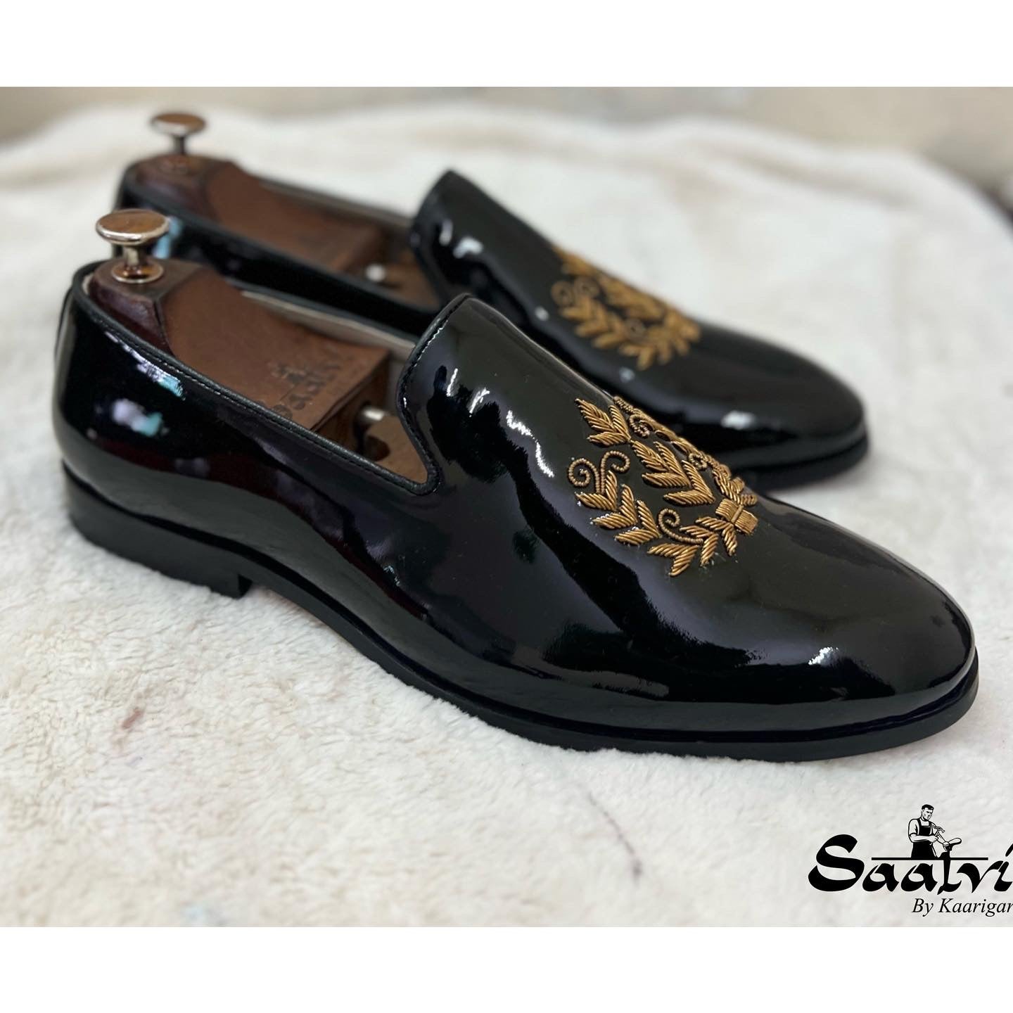 Black Leaf Zardosi Slipon Patent