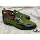 Green Hand Finished Horsebit Loafers