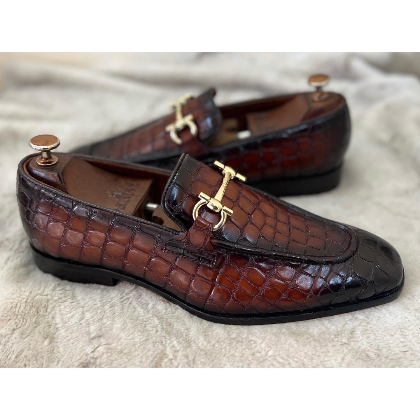 Alberto Brown Croco Horsebit Loafers