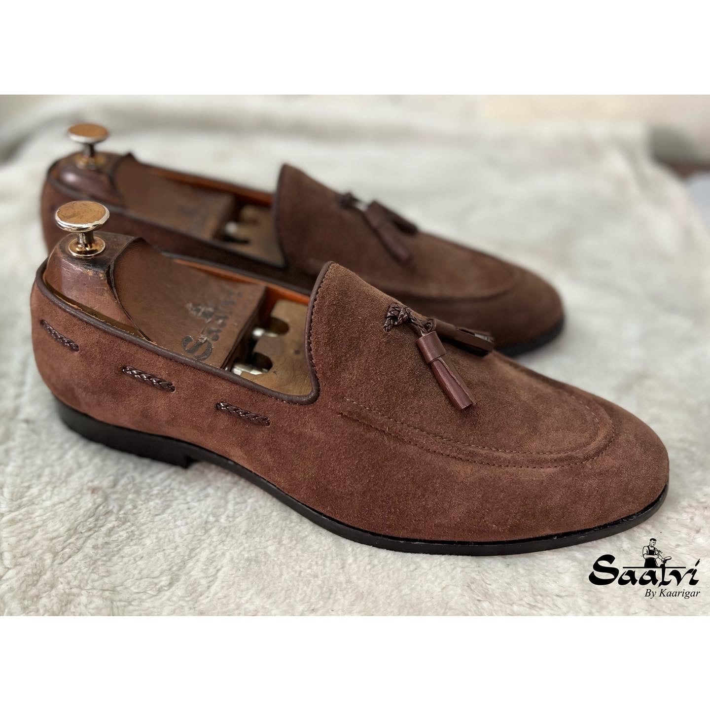 Brown Suede Loafers With Tassels