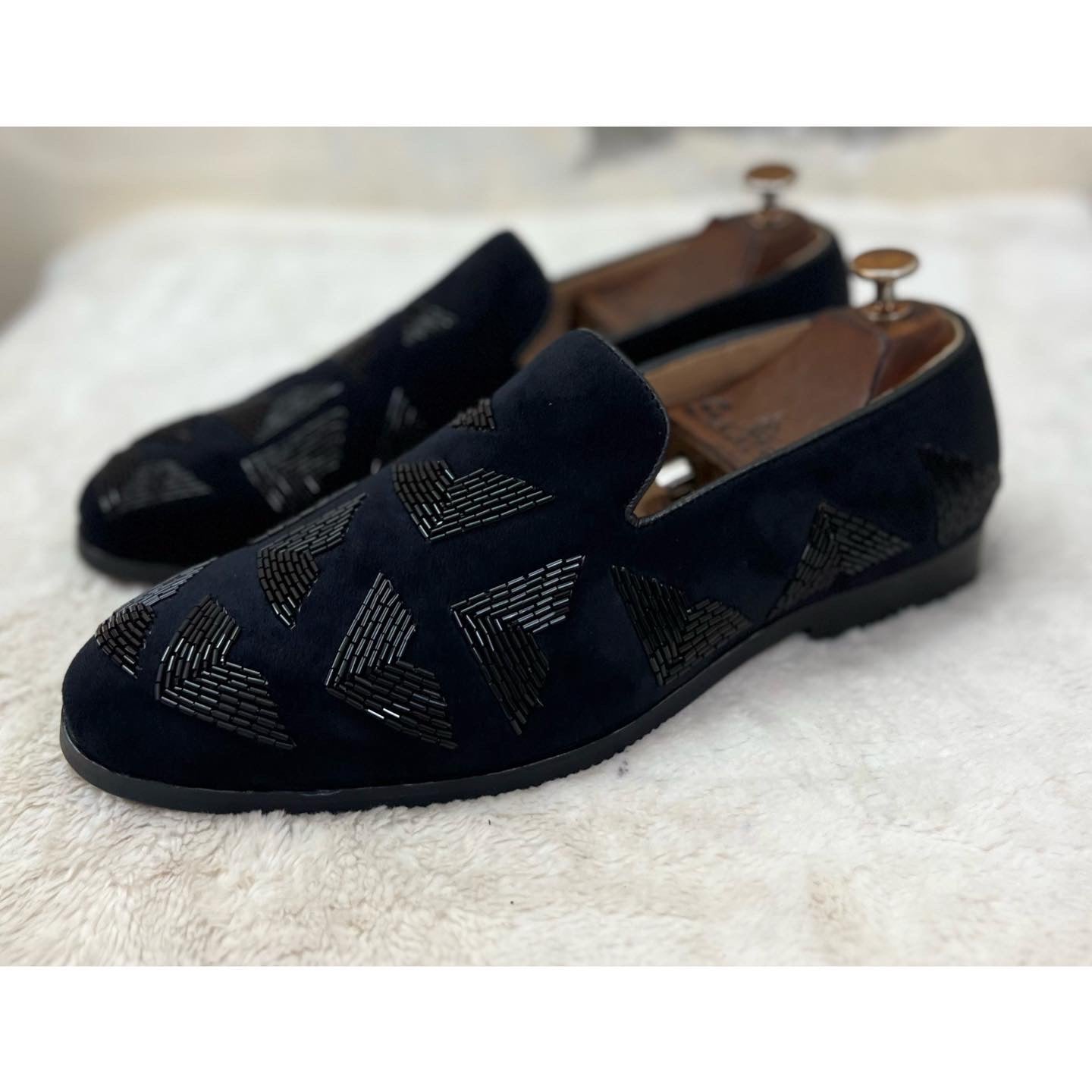 Vasco Black Embroidered Slip-ons