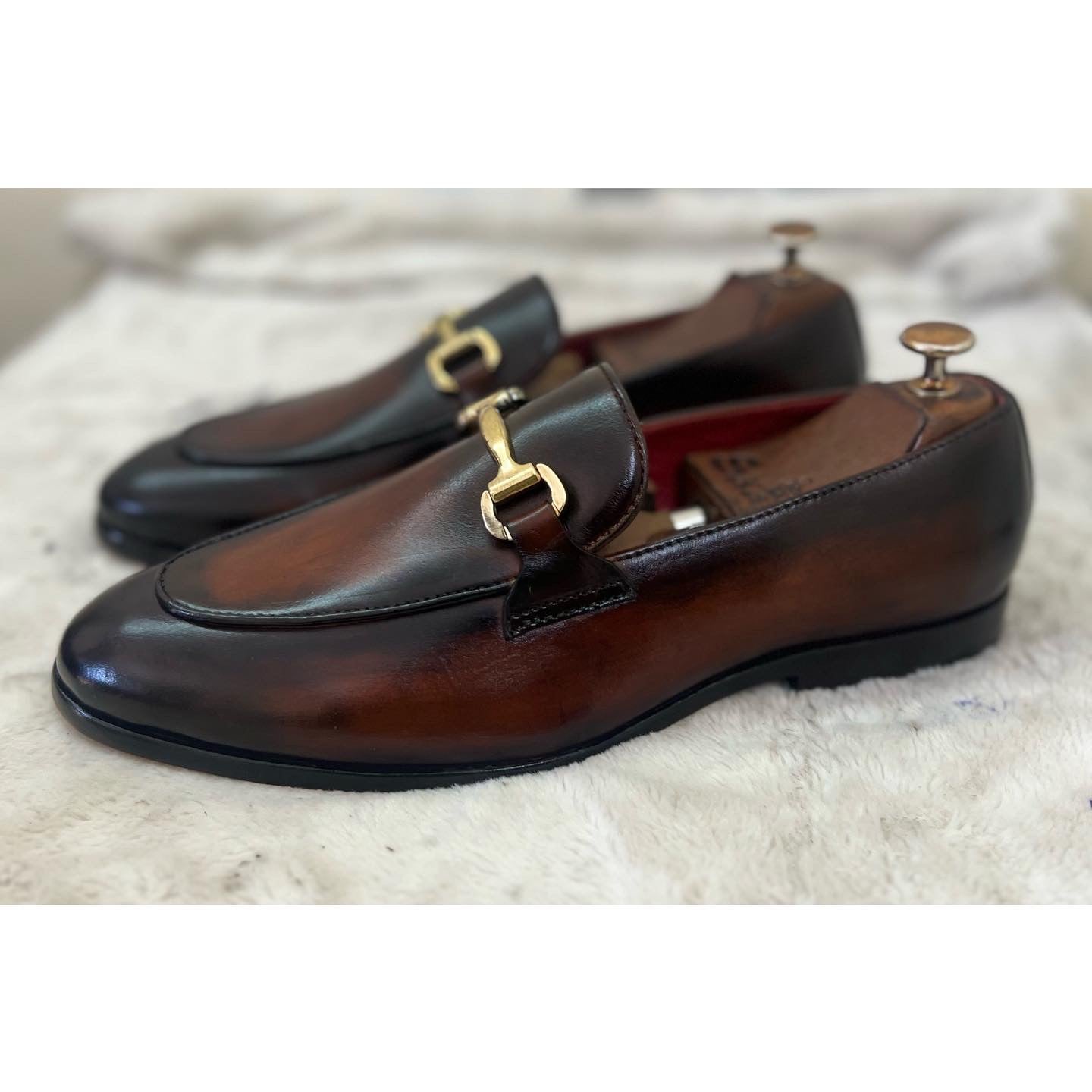 Brown Hand Finished Loafers With Buckle