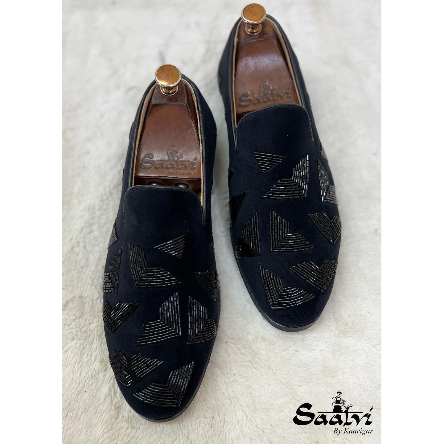 Vasco Black Embroidered Slip-ons