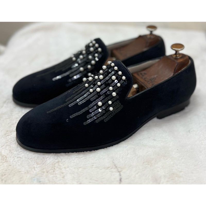 Tadeo Black Embroidery Slip-Ons