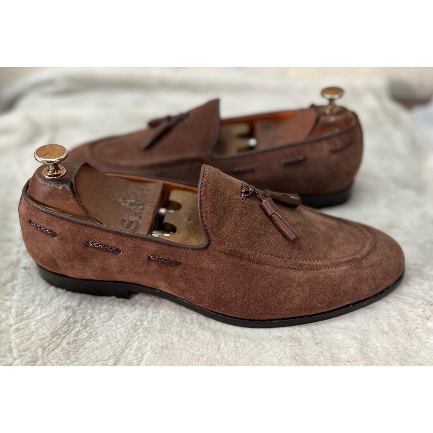 Brown Suede Loafers With Tassels