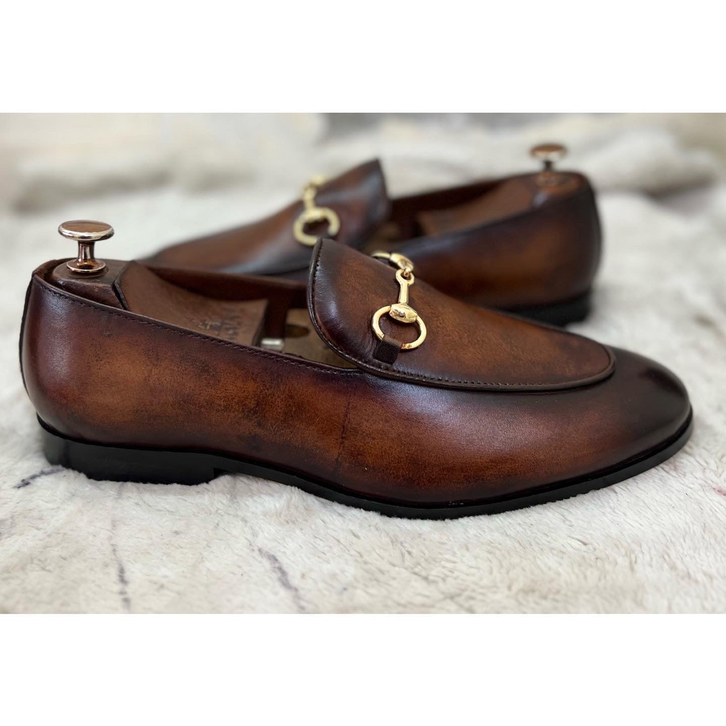 Horsebit Loafers Hand Patina Tan Brown