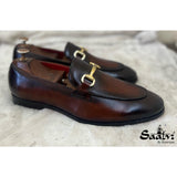 Brown Hand Finished Loafers With Buckle