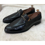 Croco Loafers With Chain Black