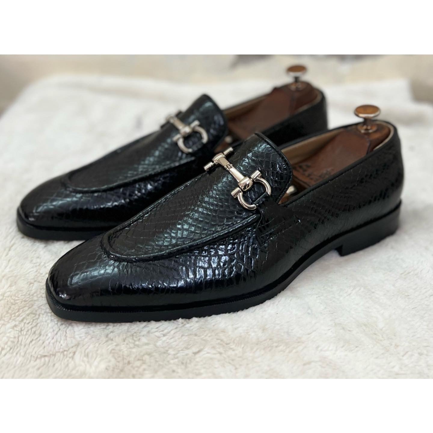 Black Patent Loafers With Buckle