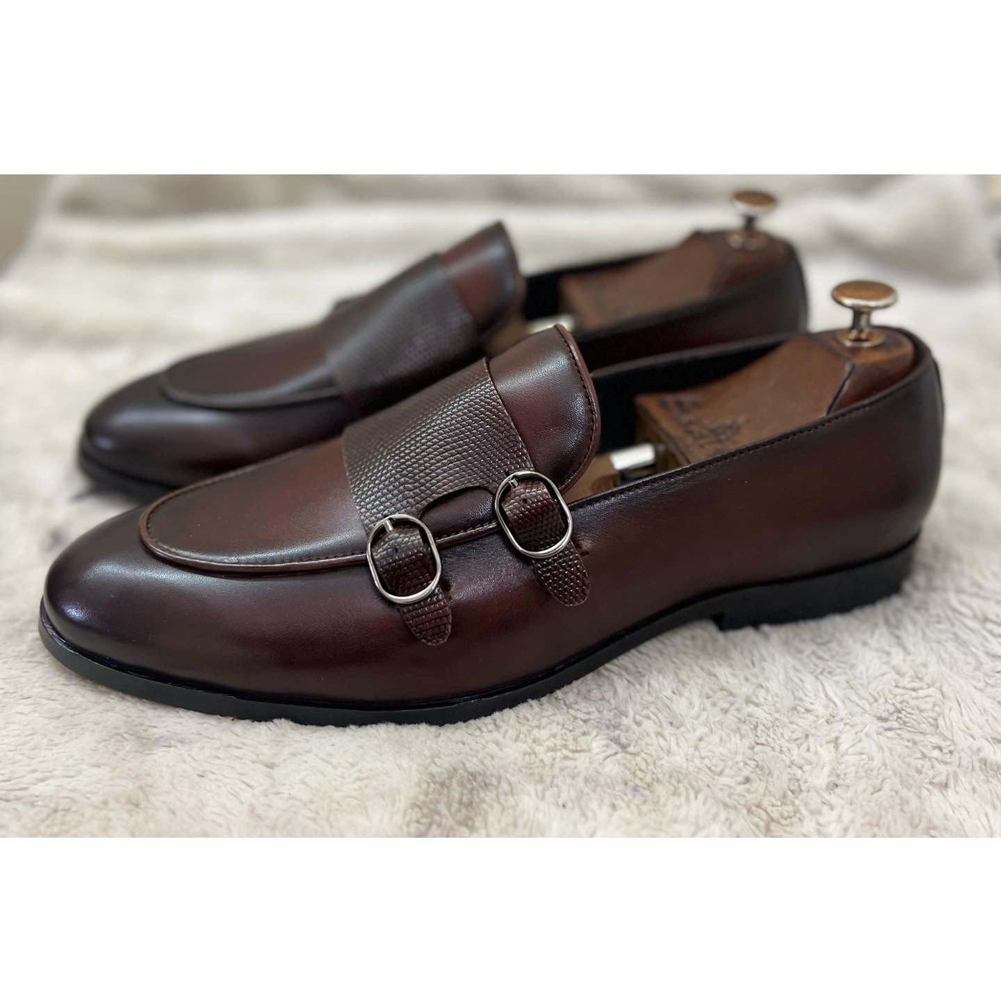 Brown Double Monk Strap Loafers