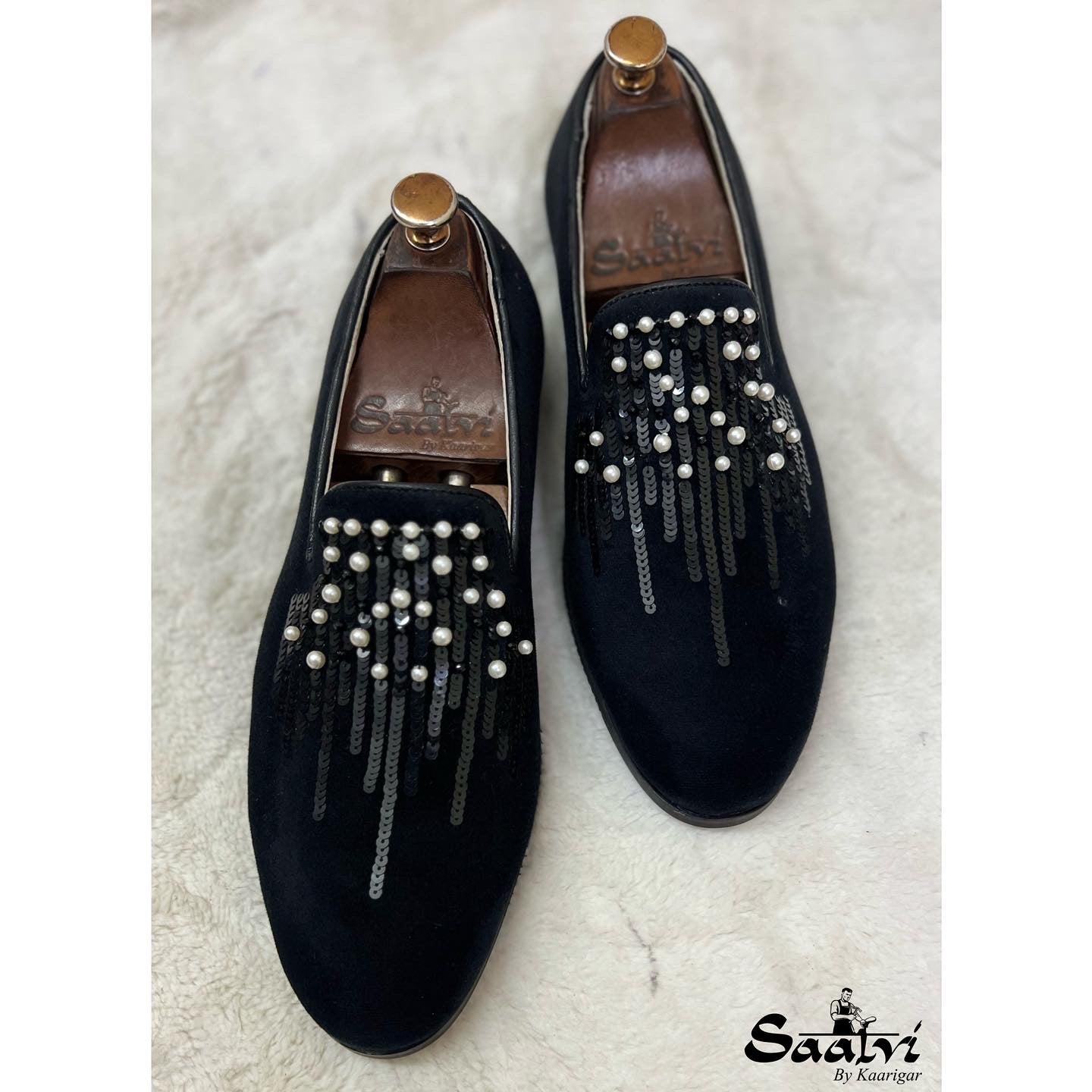 Tadeo Black Embroidery Slip-Ons